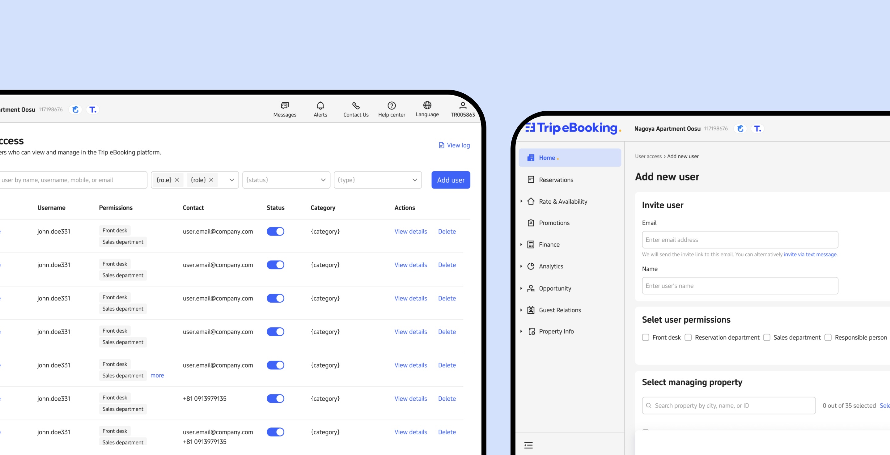Optimizing E-Booking User Invite and Roles